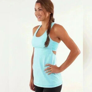 Lululemon Turbo Racerback Tank Top Size 4 Angel Blue W1484S Open Back Gym Active